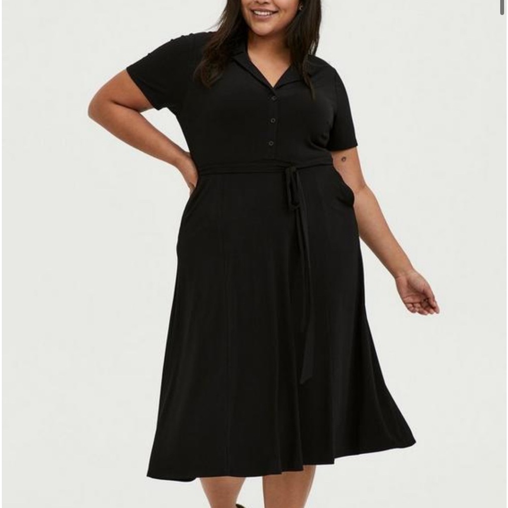 Black Studio Knit Button Down Midi Shirt Dress